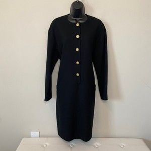 Black Wool Blazer Dress Gold Accents Size 12 Vintage